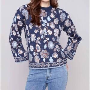 NEW CHARLIE B crew neck jacquard sweater in floral
